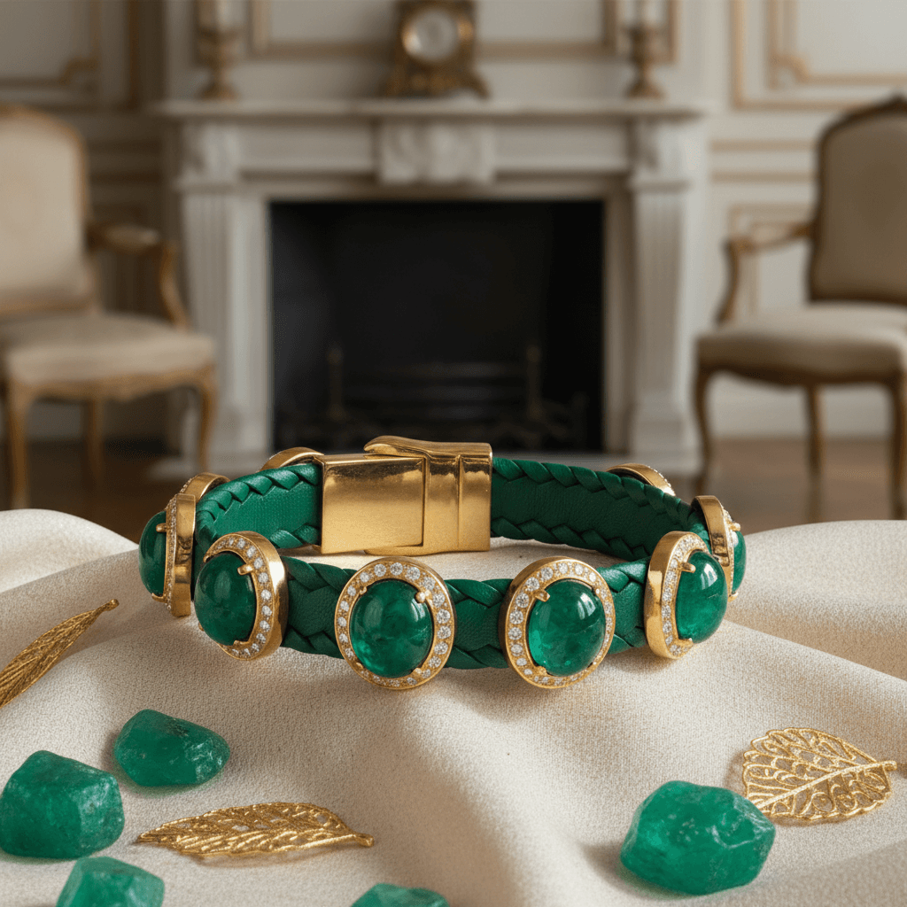 Bracelet cuir émeraude collection Prestige